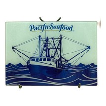 Vintage Pacific Seafood Glass Tile Hot Plate Trivet Fishing Boat 8” x 11” - £18.82 GBP