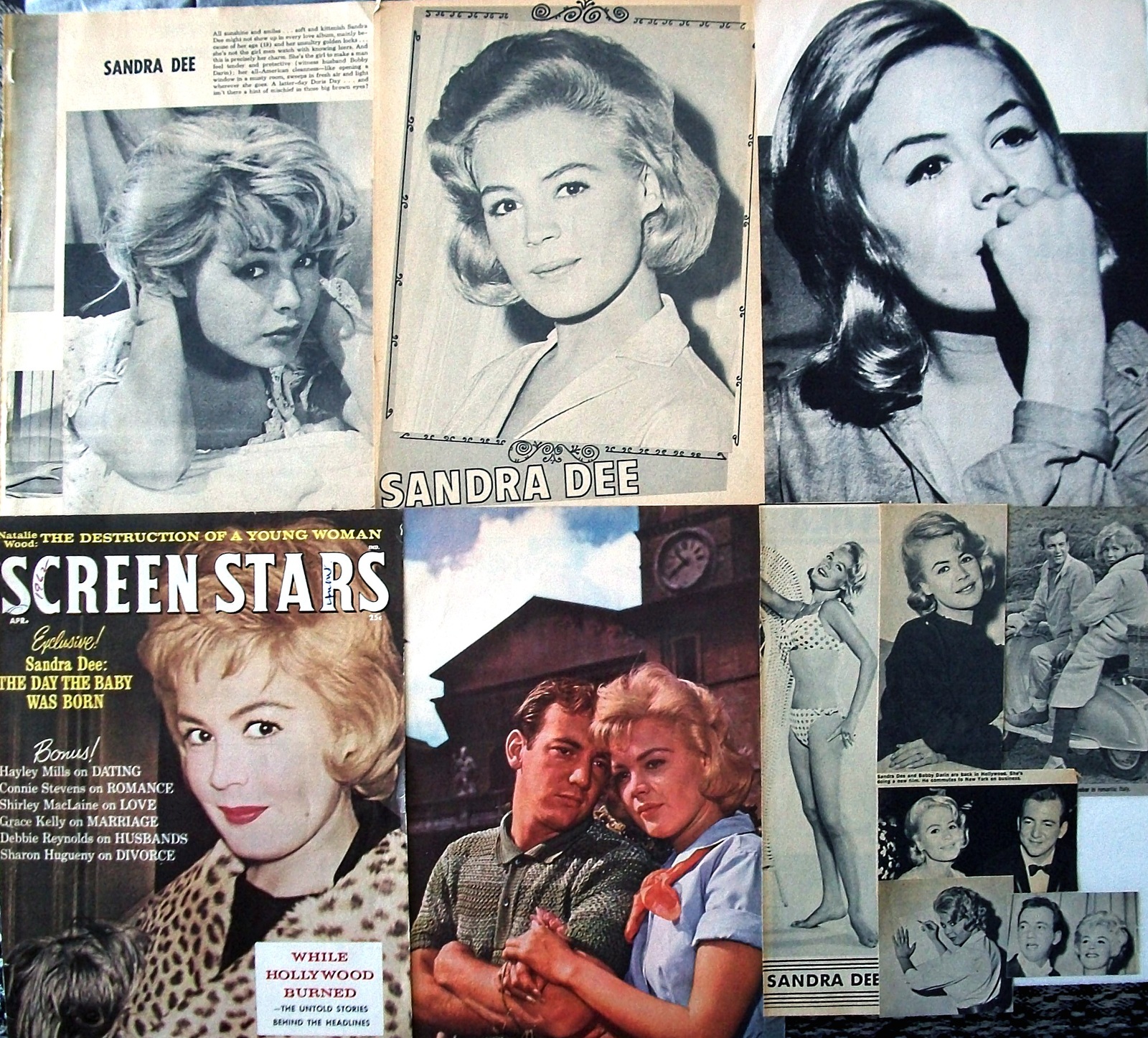 SANDRA DEE ~ 11 Vintage Color and B&amp;W Clippings, Articles, PIN-UPS frm 1... - $7.52