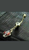 14K Yellow Gold Plated 2.30Ct Pear  Simulated Red Ruby  Belly Button Ring Women - £87.02 GBP
