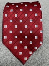 Extra Long Silk Tie 63” Red Geometric Diamond Pattern XL Necktie - $21.77