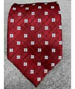 Extra Long Silk Tie 63” Red Geometric Diamond Pattern XL Necktie - $21.77