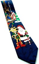 Santa Claus Reindeer Antlers Ornaments North Pole Christmas Novelty Silk Tie - £12.58 GBP