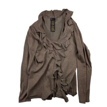 Grace Elements Latte Brown Ruffled Front Cardigan Sweater Size XL - £7.94 GBP