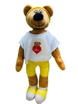 BJ Toy Co. Plush Fitness Brown Bear 15&quot; Stuffed Animal Lovey Yellow  Headband  - £11.20 GBP