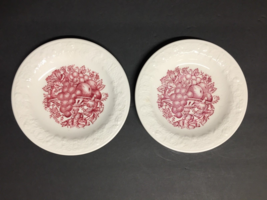 2 Homer Laughlin Harvest USA White &amp; Burgundy/Red Fruit Design Plates Saucers G1 - £3.50 GBP