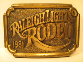Vintage Brass Belt Buckle Raleigh Lights Rodeo 1981 [Y95e] - £4.75 GBP