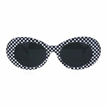 Vintage Fashion Womens Sunglasses Oval Black White Checker Print Frame - £14.09 GBP