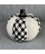 Robert Stanley Ceramic Black &amp; White Plaid Pumpkin 8&quot; Tall 8½&quot; Wide - £19.70 GBP