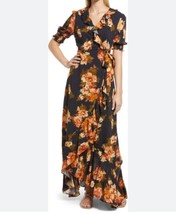 BTFL-Life Womens Wrap Dress Multicolor Floral Ruffles Maxi Short Sleeve XS - £36.35 GBP
