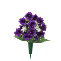 SILK CEMETERY FLOWERS Purple Roses Arrangement with Vase - £46.19 GBP