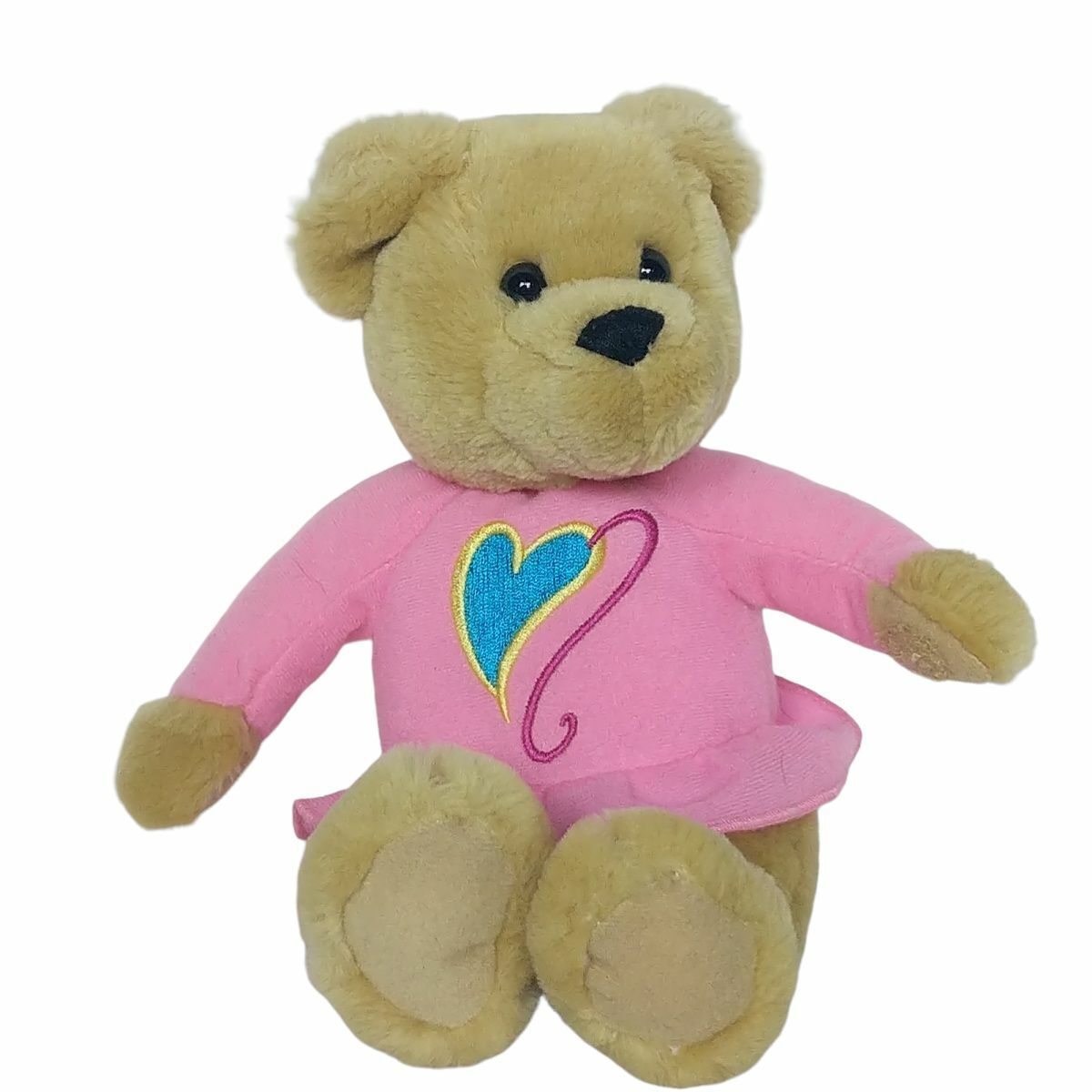 Hallmark Cards Tan Bear Pink Shirt Heart Stuffed Animal 9.5" - $13.86