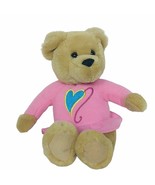Hallmark Cards Tan Bear Pink Shirt Heart Stuffed Animal 9.5&quot; - £10.86 GBP