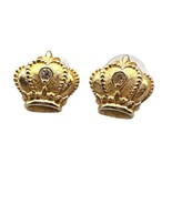 Small Signed Avon Crown Shaped Earrings Studs Textured Gold Tone Vintage - £17.33 GBP