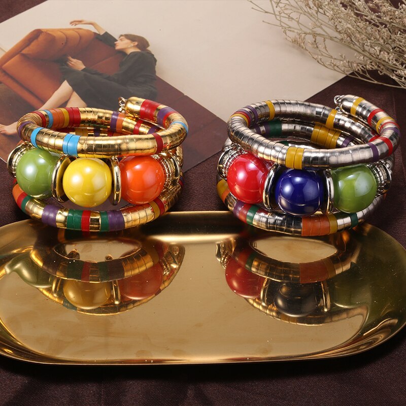 Vintage Natural Stone Bead Snake Bangles - $15.00