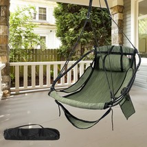 Hammock Chair with Foot Rest, Sky Chair with Metal Bar, Hanging Chair Outdoor wi - £91.12 GBP
