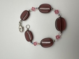 Vintage Sterling SIlver Pink Purple Bracelet 6.5&quot; - £15.50 GBP
