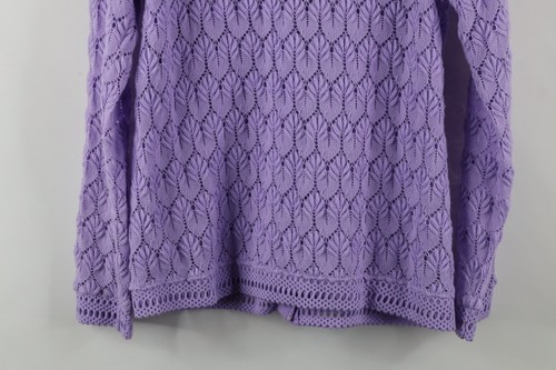 Vintage 60s Streetwear Womens 38 Pointelle Crochet Knit Cardigan Sweater Purple Item image 13