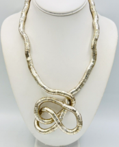 Vtg Bendable Silver Reticulated Coil Brutalist Art Snake Chain Necklace 34in - £30.00 GBP