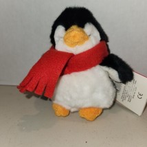 NEW RUSS Black White #32221 TUNDRY Penguin Red Scarf 5&quot; Mini Plush HTF w/tags - £4.57 GBP