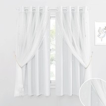 Nicetown Double Layered Stars And Moon Cut Out Blackout And Sheer, Greyish White - £44.39 GBP