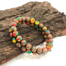 Rainbow Calsilica Gemstone 8 mm beads 7.5&quot; Stretch Bracelet 2SB-26 - £10.65 GBP