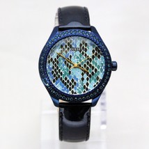 New GUESS W0626L3 Reptile Print Crystal Bezel Navy Blue Leather Band Women Watch - £86.79 GBP