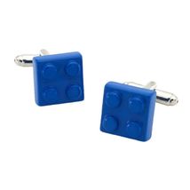 BUILDING BLOCK CUFFLINKS Blue Enamel Metal Novelty Toy Brick Metal wtih ... - $11.95