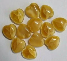 12 Heart Shaped Tan Translucent Glass Cabochons 12mm Vintage New Old Stock 1950s - £8.63 GBP