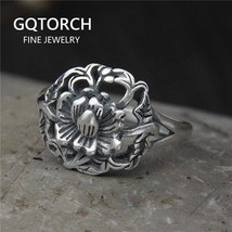 990 Sterling Silver Large Peony Flowers Rings For Women Chinese Style Literature - £21.41 GBP