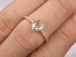 1.4CT Heart Cut Peach Morganite 14k Rose Gold Over PromiseWomen&#39;s  Wedding Ring - £68.02 GBP