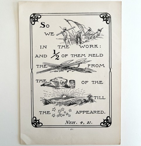 1901 Bible Passage Nehemiah 4:21 Victorian Word Symbol Puzzle Religious DWDD7 Item image 2