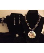 Antique Jewel Set,Multi Color Glass Bead Jewel Set, Three Strand Beaded ... - £71.85 GBP