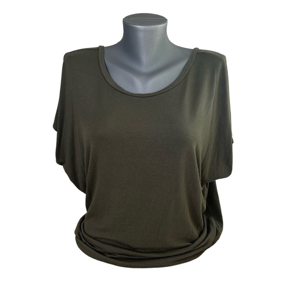 Express One Eleven Olive Green T-Shirt Blouse Top Shirt Cute Back Size M... - $7.92