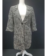 Lafayette 148 Black White Geometric Design Long 1 Button Blazer Coat Jac... - €118,47 EUR