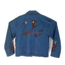 Tantrums Blue Denim Tree Monkey Embroidered LS Button Up Womens Shirt Sz L VTG - £19.71 GBP