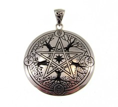 Solid 925 Sterling Silver Pagan Wicca Eternal Seasons Pentacle Pentagram Pendant - £86.20 GBP