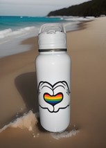 Disney Mickey Mouse Water Bottle Stainless Steel White Hands Rainbow Straw - $274.56 MXN