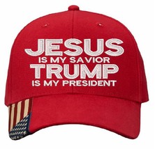 Jesus is my savior Trump is my President Red Flag Brim Embroidered Adj T... - $26.72