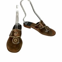 Jack Rogers 1960 Hamptons Women&#39;s 8 Bronze Gold Flat Leather Sandal Thong Shoes - £29.81 GBP