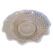 Vintage Fenton Hobnail Ruffled Bowl Dish Clear White Milk Rim Art Glass - $22.30