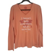 Life Is Good Crusher Tee M Womens Long Sleeve V Neck Pullover Peach Graphic Top - £15.41 GBP