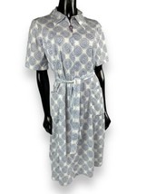 Vtg 60s 70s Femme Of Dallas Blue White Mod Circle Maxi Hostess Dress Full Zip - £36.66 GBP