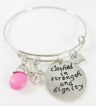 Clothed in Strength Charm Bangle Bracelet Stainless Steel Inspirational NEW - £6.28 GBP