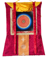 HAND-PAINTED OM MANTRA MANDALA TIBETAN THANGKA/THANKA PAINTING WITH SILK... - $126.22