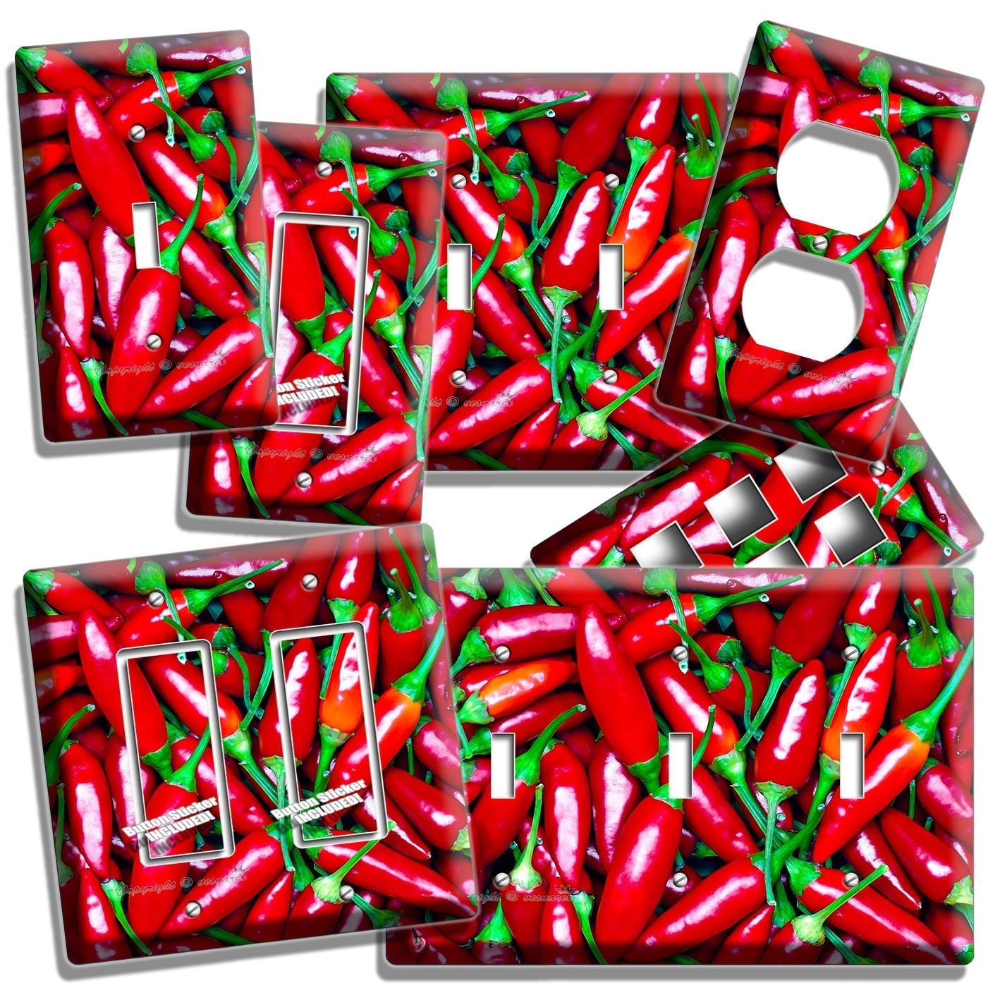 HOT RED CHILI PEPPERS LIGHT SWITCH OUTLET WALL PLATE COVER KITCHEN PANTRY DECOR