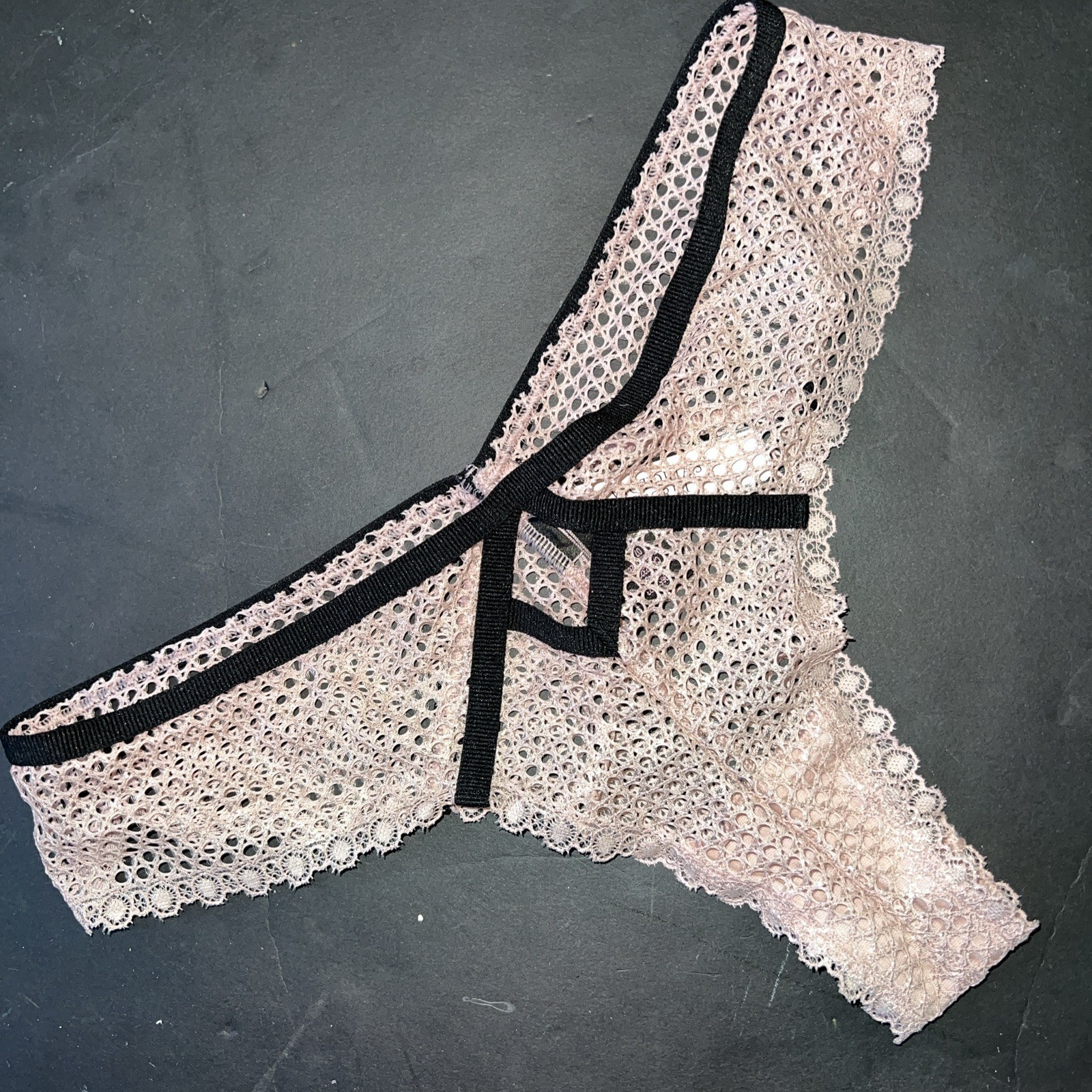 Victoria&#39;s Secret M panty Brazilian Rose Gold PINK Beige Foil Black FISH... - $29.69