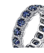 Certified Round Cut Sapphire-Diamond Eternity Ring 14K White Gold Cockta... - £273.16 GBP