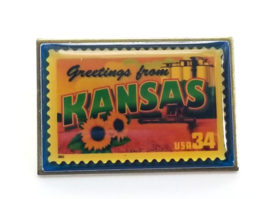 2002 Kansas Greetings From America USPS USA 34C Postage Stamp Pin Souvenir - £9.48 GBP