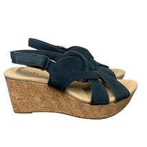 Clarks Rose Erin Womens Navy Blue Nubuck Leather Wedge Strappy Sandals S... - $52.46