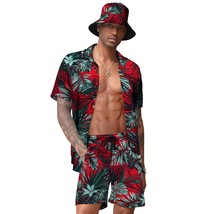 Men&#39;S Hawaiian Short Sleeve Sets Beach Outfits Rave 2 Piece Shirt Suits With Hat - £57.00 GBP